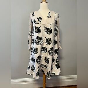 Paul & Jose Sister retro cat print dress in pale pink